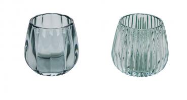 NEU Glasteelichthalter, hellblau / mint, 2 Stück, Ø 8,5 cm / Höhe: 7,5 cm, handgefertigt, *Germany*
