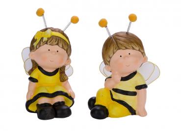 NEU Bienenkinder, 2 Stück, Ton, schwarz / gelb, sitzend, 10,5 x 10 x 16 cm, handgefertigt, *Germany*