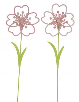 Neu Metallstecker Blume, 2er Set, grün / rosa, 13 x 4 x 46 cm, handgefertigt, *Germany*