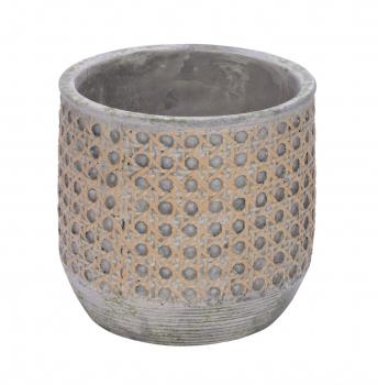 NEU Zementtopf, Rattanoptik, grau / braun, 13,5 x 13,5 x 12 cm, handgefertigt, *Germany*