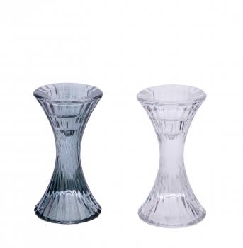 NEU Glaskerzenständer und Teelicht, 2er Set, klar / anthrazit, handgefertigt, 7 x 7 x 13,5 cm, *Germany*