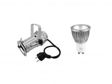 EUROLITE Set PAR-16 Spot sil + GU-10 230V COB 7W 3000K