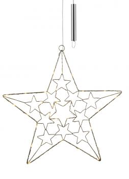 Metallstern 20-LED'S, hängend, batteriebetrieben, 2 x AA, gold, ? 35 cm / Länge: 100 cm