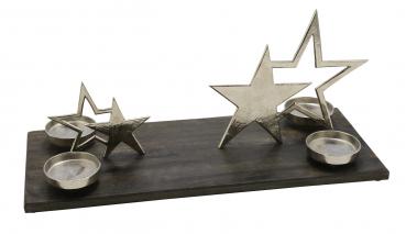 Neu Holzaufsteller Aluminiumsternen mit 4 Kerzenhalter, silber, handgefertigt, 53 x 22 x 23 cm, "Germany"