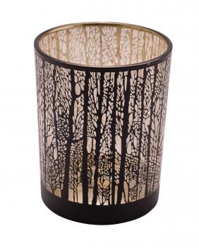 Glaswindlicht, Waldmotiv, schwarz / gold Ø 8,5 cm / Höhe: 9,8 cm, handgefertigt, *Germany*