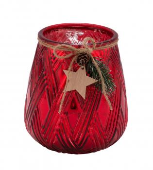  Glaswindlicht, mit Stern und Zweig, rot, Ø 13 cm / Höhe: 13,5 cm, handgefertigt, *Germany*