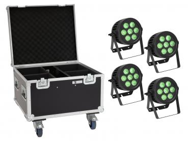 EUROLITE Set 4x LED IP PAR 7x9W SCL Spot + Case mit Rollen