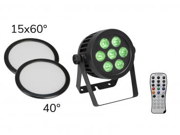 EUROLITE Set LED IP PAR 7x8W QCL Spot + 2x Diffusorscheibe (15x60° und 40°)