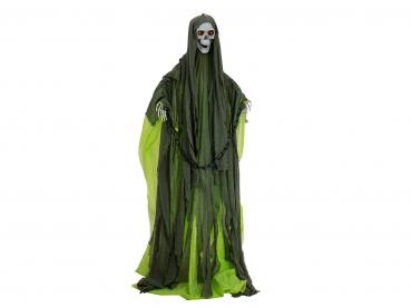 EUROPALMS Halloween Figur Skelett mit grünem Umhang, animiert, 170cm