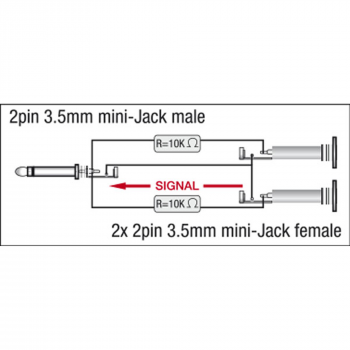 DAP Adapter XGA40 - mini-jack/M to 2 x mini-jack/F - incl. 2 x 10 kilo-Ohm resistors