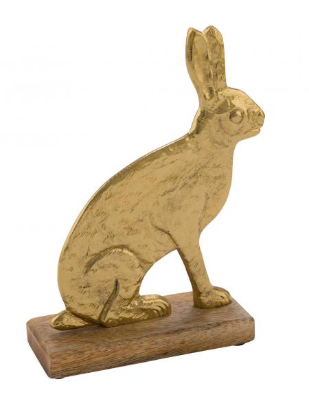 NEU Aufsteller, Hase auf Holzsockel, gold, 11,4 x 5 x 16,5 cm, handgefertigt, *Germany*