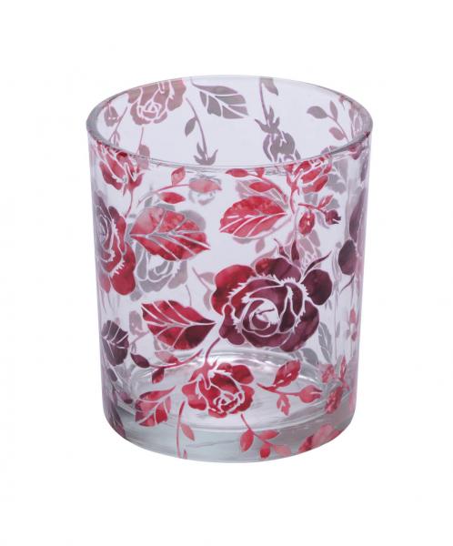 Neu Glaswindlicht, Rosenmotiv, rot / klar, 7 x 7 x 8 cm, handgefertigt, *Germany*