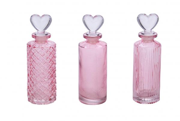 Neu 3er Set Glasflasche mit Herzstopfen, rosa, 5 x 5 x 16,7 cm, handgefertigt, *Germany*