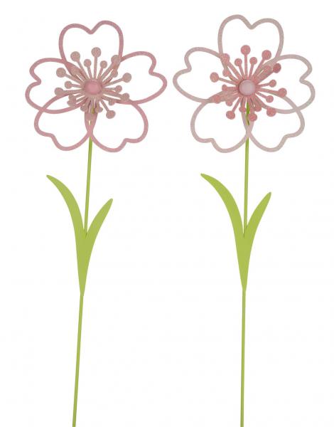 Neu Metallstecker Blume, 2er Set, grün / rosa, 16 x 4 x 58 cm, handgefertigt, *Germany*