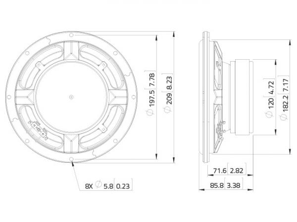 LAVOCE SSF081.50 8" Subwoofer, Ferrit, Stahlkorb