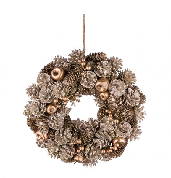 Naturkranz mit Zapfen und Äpfeln, champagner, ø 32 cm, Höhe: 8 cm, handgefertigt, *Germany*