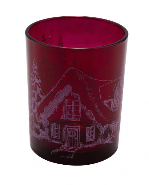 Glaswindlicht, Haus / Tanne, bordeaux, Ø 8,6 cm / Höhe: 10 cm, handgefertigt, *Germany*