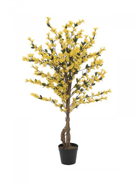 EUROPALMS Forsythienbaum mit 3 Stämmen, Kunstpflanze, gelb, 120cm