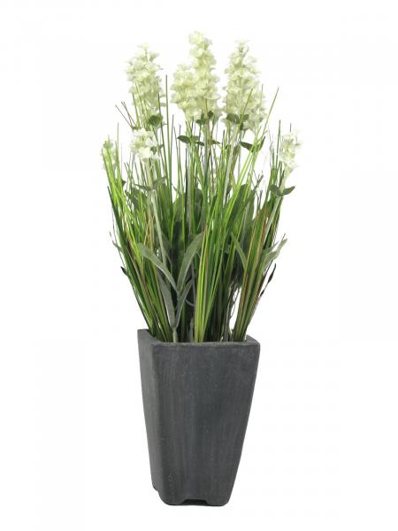 EUROPALMS Lavendel, Kunstpflanze, cremefarben, im Dekotopf, 45cm
