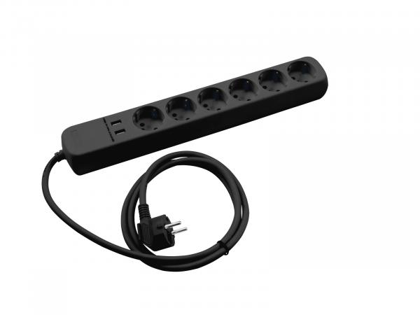 EUROLITE Steckdosenleiste 6-fach + 2 USB sw